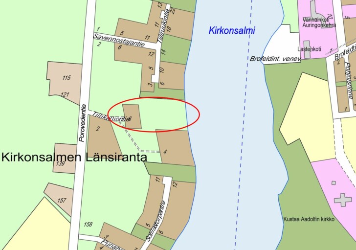 Kirkonsalmen länsirannan kaava-alue sijoittuu Tiilikalliontien päähän.